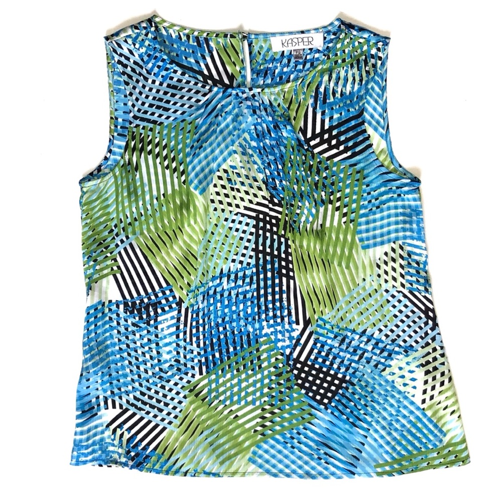 Kasper Top 3 for 15 SALE CLEARANCE Geo Print Sleeveless Blue Green Small Petite